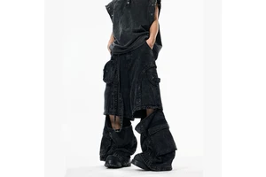 DiZNEW Custom Street Fashion Mens Jeans Hip Hop Jeans for Men Baggy Black Heavy-duty Washed Jeans Pants