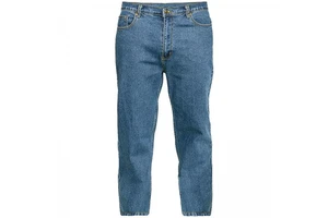 Blue Straight Leg Plus Size Men Jeans Washed Denim Casual Pants Mid Waist Five Pocket Regular Fit