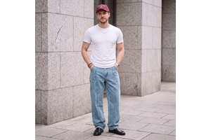 Custom Logo Stonewashed Distressed Patchwork Mid Waist Casual Straight Denim Jeans For Men With Woven Fabric