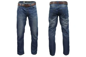 Hot Style Men's Casual Denim Jeans Pants High Waist Button Light-Colored Solid Print Plain Dyed Mid Straight Flare Style
