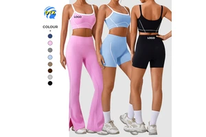 New European American Style Outdoor Sports Bra for Women Nude-Feel Tight-Fitting Thin Straps Contrasting Color Yoga Set