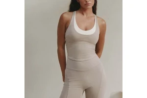 Custom Label Women High Quality Cropped Active Wear Contrast Layer Fixed Straps Cross Back Scoop Neckline Workout Yoga Tank Top