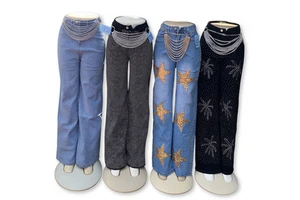 Women's Casual Summer Loose Fit Wide-Leg Denim Jeans Mid Waist Full-Length Stock Wholesale Mixed Styles Reference Only
