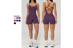Custom Logo Sleeveless Yoga Jumpsuit For Women | One Piece Bodysuit Scrunch Butt Jumpsuit Gym Wear Bodysuit FLT3091