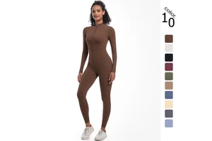 New European American Cross-Border Sports Bodysuit Half-Zip Tight-Fitting Solid Color Jumpsuit for Fitness Running Yoga Sports