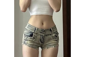 Skinny Boot Cut Denim Shorts Women High Street Y2k Clothes Low-Rise Sexy Vintage Hotsweet European Fashion Hip-wrapped Summer
