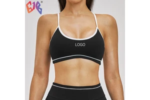 Women Naked Feel Sports Bra Color Block Double Strap Fitness Running Workout Bra