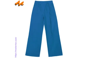 Women's Trousers Loose Fit Casual Drawstring Solid Color Wide Leg Summer Washable Woven Party for Daily Wear 8.4Oz