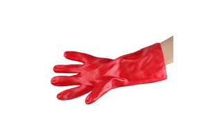 Good Quality Heavy-Duty Red PVC Coated Cotton Fabric Industrial Safety Work Hand Gloves Oil & Chemical Resistant 35cm