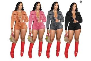 Ghh7077 2025 New Denim Long Sleeved Elastic Explosive Jumpsuit Shorts Jean Pants For Women