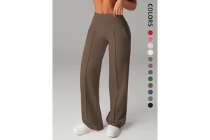 New High Waist Straight Leg Yoga Pants Women Pintuck Sports Trousers Slim Fit Casual Outdoor Gym Pants with Pockets