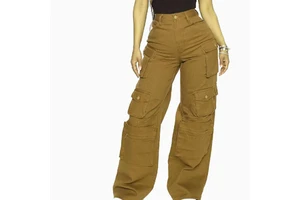 2025 Women's High-Waisted Breathable Casual Jeans OEM Wide-Leg with Cross Strap Decoration Hollowed Out Fashion Design