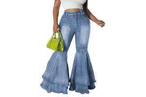 New Fashion Women's Casual Vintage Baggy Flared Denim Jeans Mid Waist with Pocket Breathable OEM Service 2026 4 Seasons
