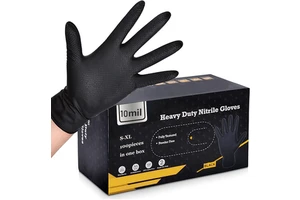 10 Mil Heavy Duty Car Repair Nitrile Diamond Work Gloves Disposable Nitrile Gloves Black Powder Free Diamond Nitrile Gloves