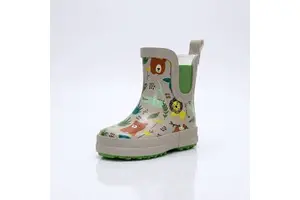 Toddler Rubber Chelsea Rain Boots Cute Safari Wildlife Plant Print Green Elastic Side Panel Waterproof Non Slip Ankle Wellies