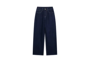 ZA Women's 2026 Spring Summer Winter Vintage INS Washed Versatile High-waisted Regular Straight Denim Trousers