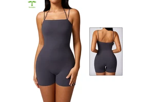 Wholesale Fitness Women Clothing Sport Suit One Piece Sleeveless Body Short Legging Solid Color Gym Jumpsuit