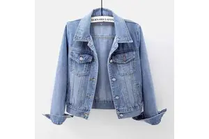 Women's Spring and Autumn New Short Slimming Long Sleeve Solid Color Denim Jacket