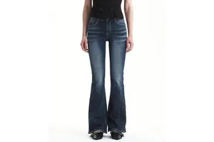 OEM/ODM Fashion Women High Waist Flared Jeans Dark Blue Vintage Bell Bottom Denim Pants Slim Fit Retro Trousers Ladies Slacks