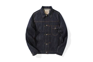 Original Red Selvedge Denim Work Jacket for Man American Casual Style Dark Blue Vintage Slim Thick Jean Jacket Japanese Vintage