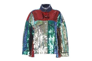 Women's Sequins Ripped Casual Denim Jacket Breathable Embroidered Patchwork Pattern with Zipper Closure for Winter Season