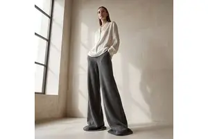 Tall Ribbed Knit Pants Women Extra Long 36 Inseam High Waisted Wide Leg Knitted Trousers OEM Custom Wholesale
