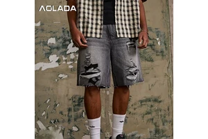 Latest Product - New Design Outdoor Fashionable Letter-printed Shorts, Loose and Comfortable Men's Retro Denim Shorts