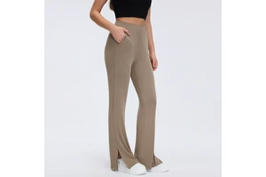 Flared Solid Yoga Pants for Women High-Waisted Bootcut Spandex/Nylon Active Wrinkle-Resistant Breathable Full-Length