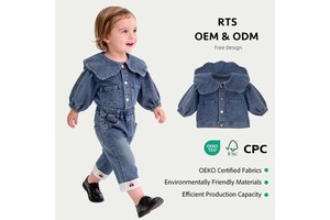 Angou Cute Girls' Jean Jacket Spring and Autumn Children's Lotus Leaf Collar Denim Cardigan