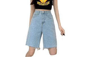 Women's Five-point Casual Denim Shorts Spring and Summer New Loose Trendy Thin High Waist Slim Look Straight Spandex/Cotton