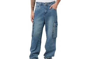 Men's Washed Denim Cargo Jeans Mid Waist Loose Casual Boot Cut Y2K Hip Hop Winter Outdoor Pants
