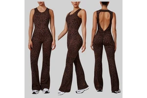 YNSEA Custom One Piece Half Zip Backless Workout Bodysuit Flare Pants Sports Rompers Breathable Gym Fitness Jumpsuits Women Yoga