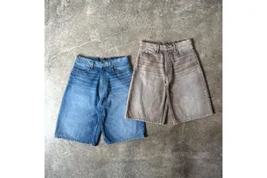 Jorts Manufacturer Custom Logo Embroidery Vintage Men's Denim Shorts Unisex Distressed Oversized Fit Washed Wide Leg Denim Jorts