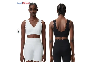 Cross-border Small Wave V-Neck Teardrop-Cup High Support Spandex/Nylon Sports Bra Women Plus-Size Stretchy Fitness Yoga U-Back