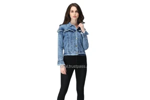 New Stylish Women's Distressed Denim Jean Jackets Fashion Trucker Jackets for Ladies Wholesale and Customized Varsity Jacket
