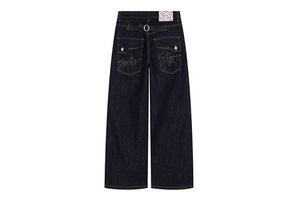 American-style Retro Edgy Design Floral Print -edge Patchwork Water-washed Polyester/Cotton Womens Loose-fitting Jeans