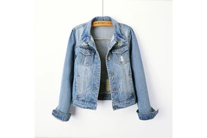 Custom Women's Solid Pattern Casual Style Winter Season Denim Jeans Coats Jacket with Front Logo Finished Processing