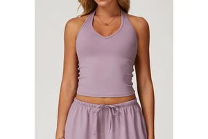 Lady Quick-Dry Four-Way Stretch Spandex/Nylon Breathable Lightweight Skinny Fit Eco-Friendly Hanging Neck Yoga Top Yoga