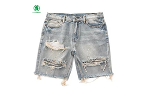 Men's Denim Shorts Cotton Fifth Pants Ripped Jeans High Street Old School Breathable Shorts Can Be Customized