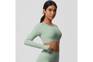 Custom Logo Good Quality Women Yoga Top Fitness Running High Sports Long Sleeve Fitness Workout Yoga Top