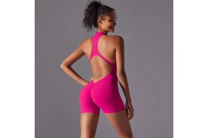 Custom Yoga Fitness Jumpsuit High-Intensity Breathable Sweat-Wicking Off-the-Shoulder Halter Strap Sports Bodysuit Solid Color