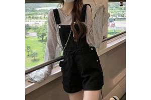 Women Salopette Jean Short Jumpsuit Plain Adjustable Strap Denim Overalls Shortalls Women'S Denim Jeans Overalls