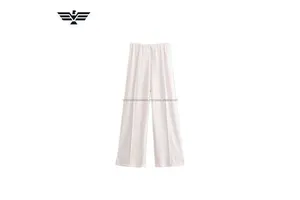 Premium Women's High Waist Elastic Waist Wide Leg Pants | Breathable Regular Fit Vintage 100% Polyester Full Length | Casual