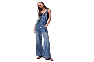 New Wholesale Europe and the United States Women's New Adjustable Band Width Leg Pocket Cargo Denim Jumpsuit.