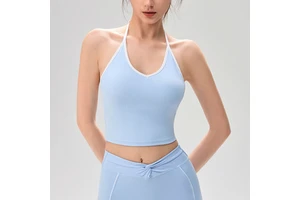 Halter Neck Lightweight Breathable Summer Sports Bra Quick Dry Yoga Top with Back Shaping for Pilates/Running
