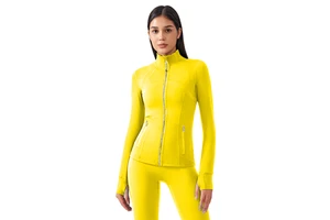 Custom Plus Size Women's Sportswear Suit Solid Front Breathable Quick Dry Lightweight Yellow Gym Fitness Yoga Set Zipper Jacket