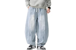 Men's Baggy Cargo Jeans Loose Fit Ripped Distressed Relaxed Skateboard Coated High Waist Denim Pants Casual Long Trousers ODM