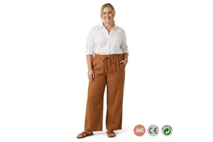 Custom Cinnamon Cotton Linen Wide Leg Pants Women Plus Size High Waist Drawcord Casual Beach Resort Trousers AU Size 14 To 26