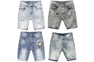 Wholesale Cheap Price Summer Men's Latest Design Grey Washed Denim Shorts Loose Fit Straight Jeans