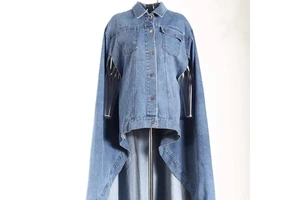 Retro Design Loose Single Breasted Cape Style Top for Women New Washed and Worn Denim Jacket